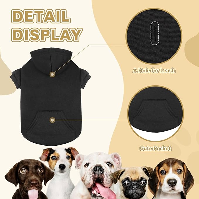 Dog Sweaters for Small Dogs,Dog Hoodie Fleece Pet Sweater Soft Clothes Sweatshirt with Pocket Pet Hoodie for Small Dogs Puppy Sweater(Black&XS)