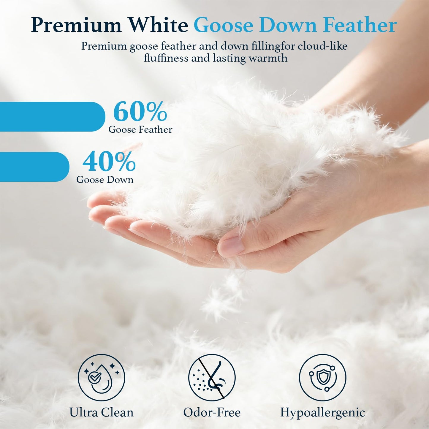 LIANLAM RDS & Oeko‑TEX Certified Hungarian Goose Down Pillow Queen Size 2 Pack, Luxury Hotel Soft Fluffy for Back & Side Sleepers(20"x30",2 Pack)