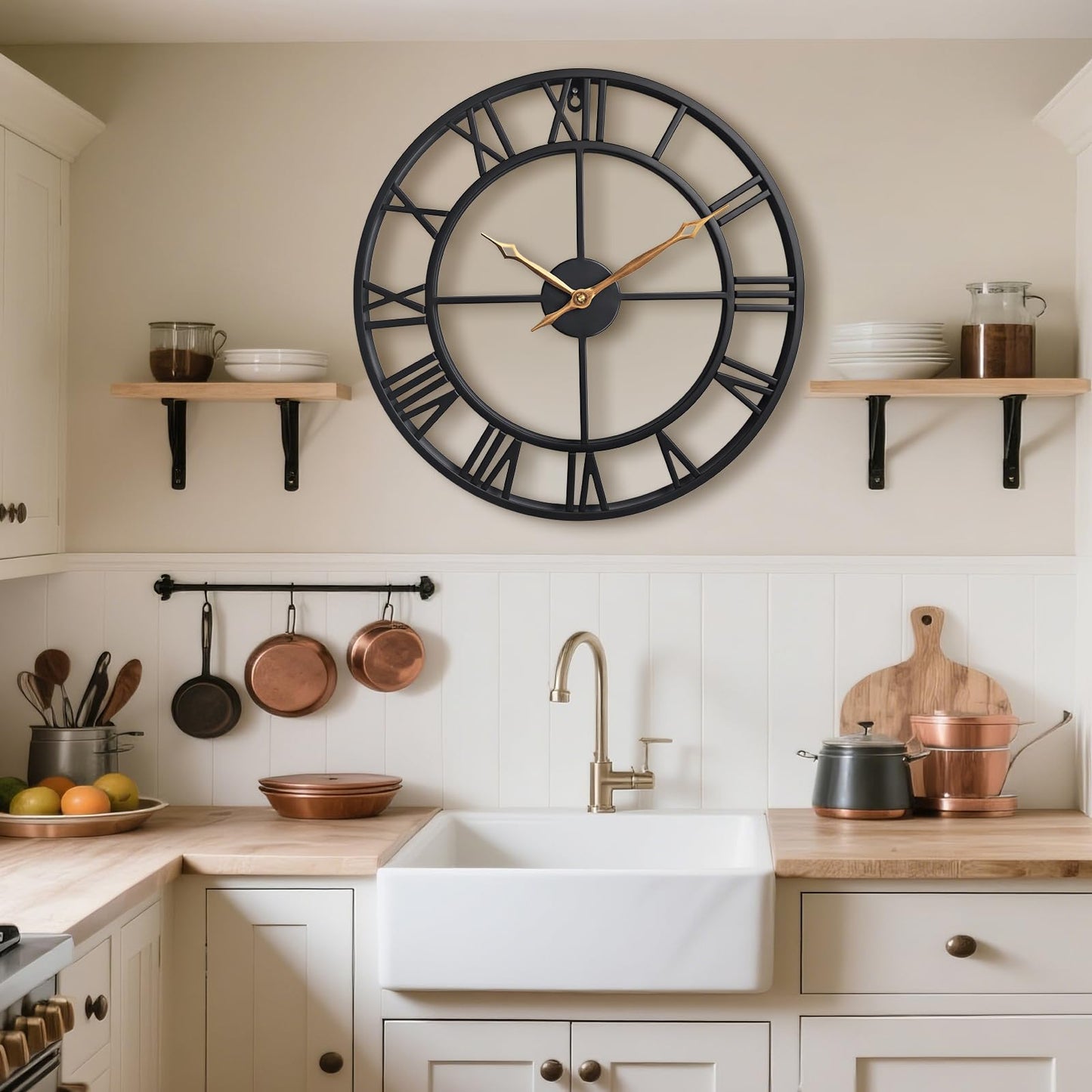 BBALOVEDRE 24 Inch Large Wall Clocks for Living Room Decor,Big Black Roman Numerals Modern Decorative Metal Wall Clocks for Bedroom, Kitchen, Office,Housewarming Gift