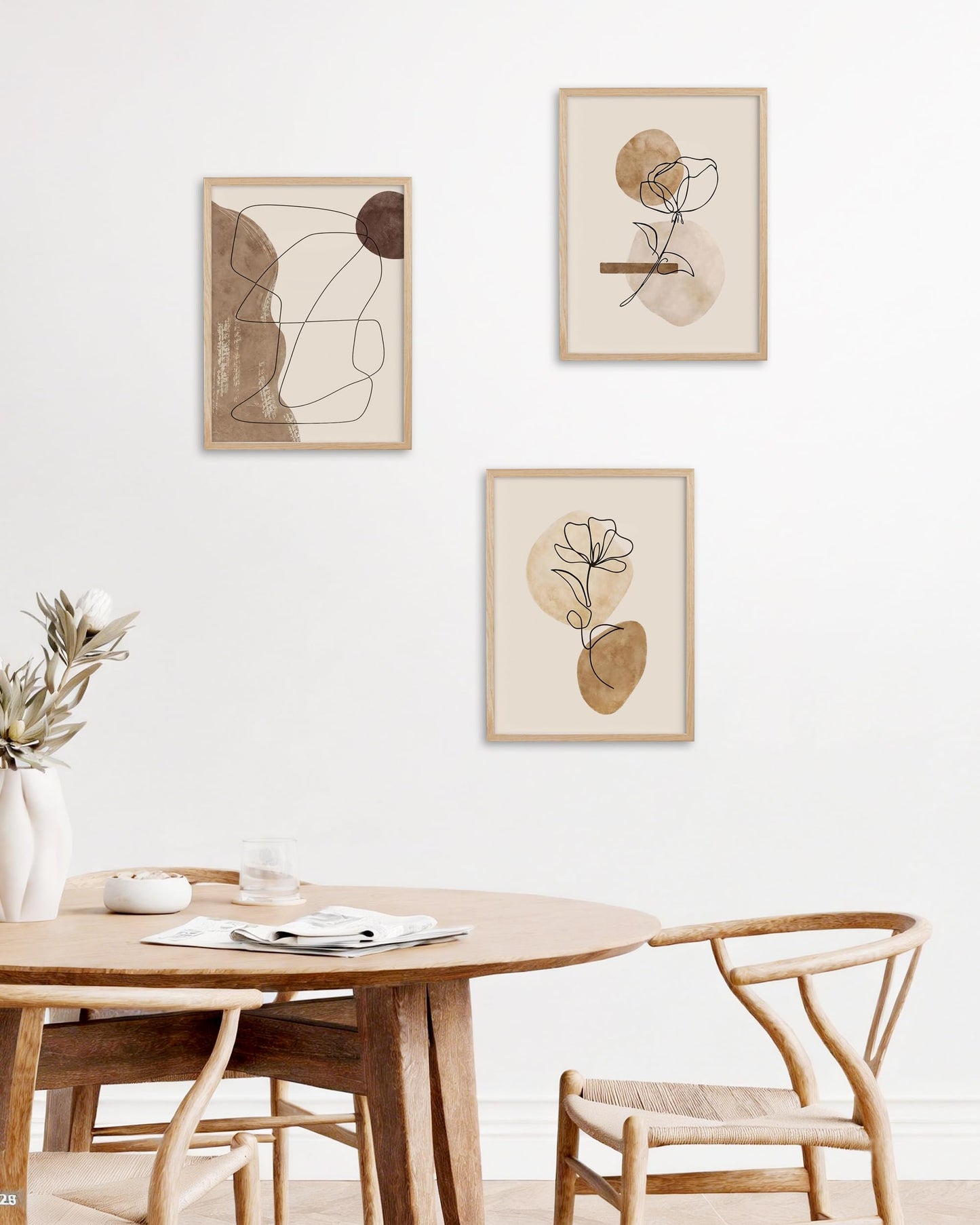 HesenDot Natural OAK Wood Abstract Floral Framed Wall Art,12x16in