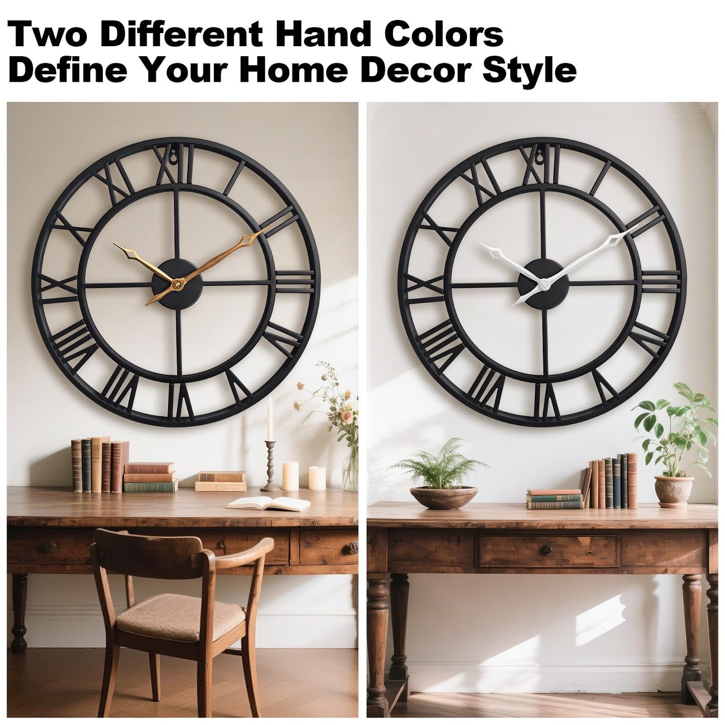 BBALOVEDRE 24 Inch Large Wall Clocks for Living Room Decor,Big Black Roman Numerals Modern Decorative Metal Wall Clocks for Bedroom, Kitchen, Office,Housewarming Gift