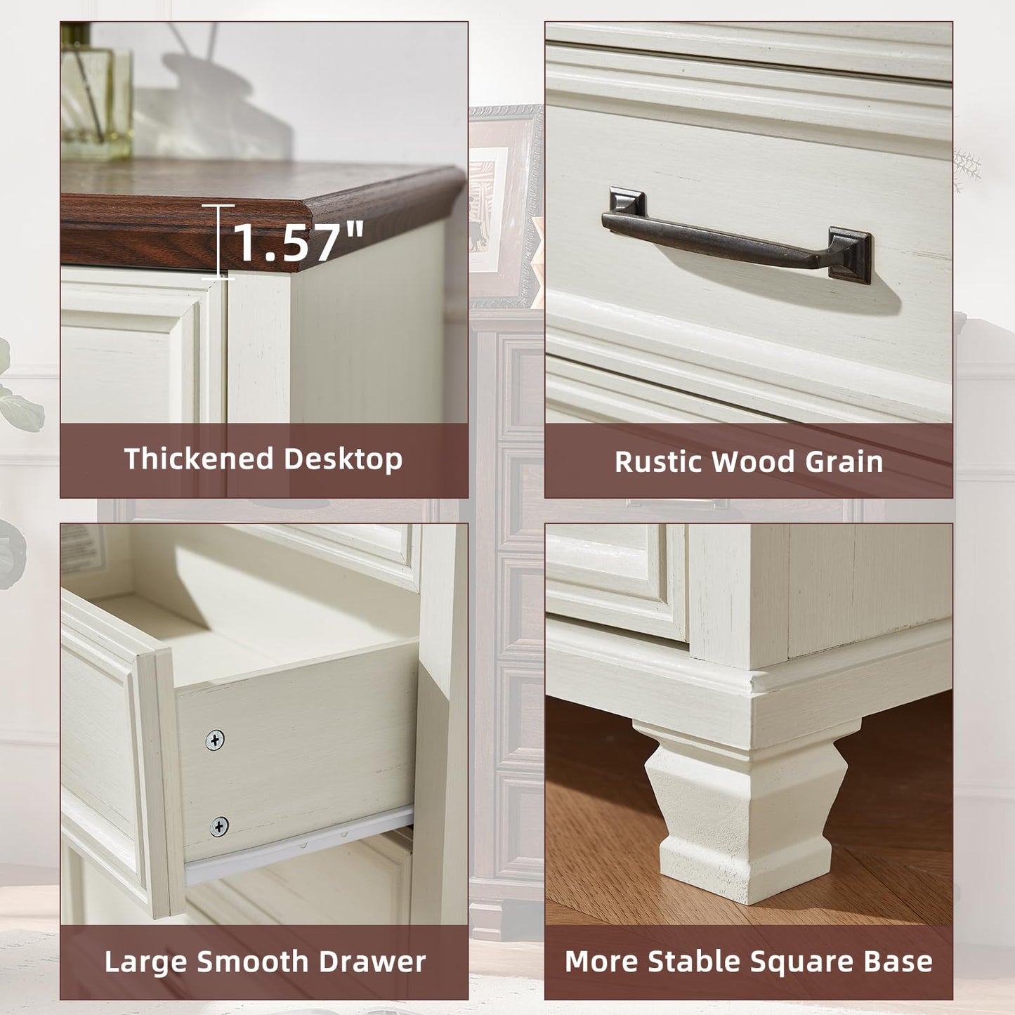 SAVOR LIFE Farmhouse Dresser and Nightstand Sets 4 Piece, 5/7 Drawer Dresser & 2 Drawer Nightstand Set, Rustic Wood Bedroom Furniture Set for Home, Bedroom, Hallway, White