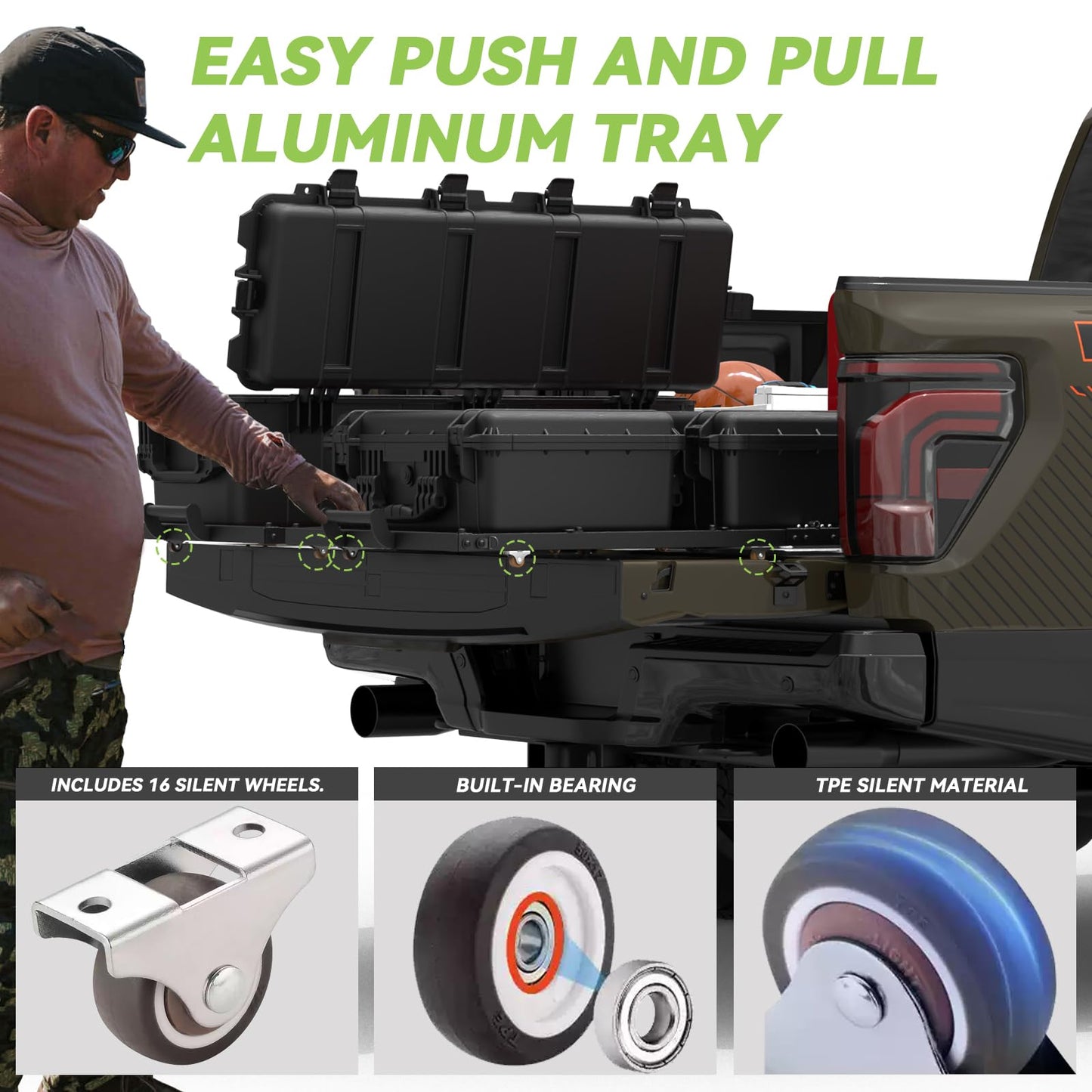 T2 Foldable Slide-Out Truck Bed Cargo Tray-Full Size for Trucks F150/Raptor，Ram/Rtx 1500 & Classic / Silverado 1500，Sierra 1500，Titan&Titan，Tundr|No Drilling Installation (62.6"-22.5" Full Tray)