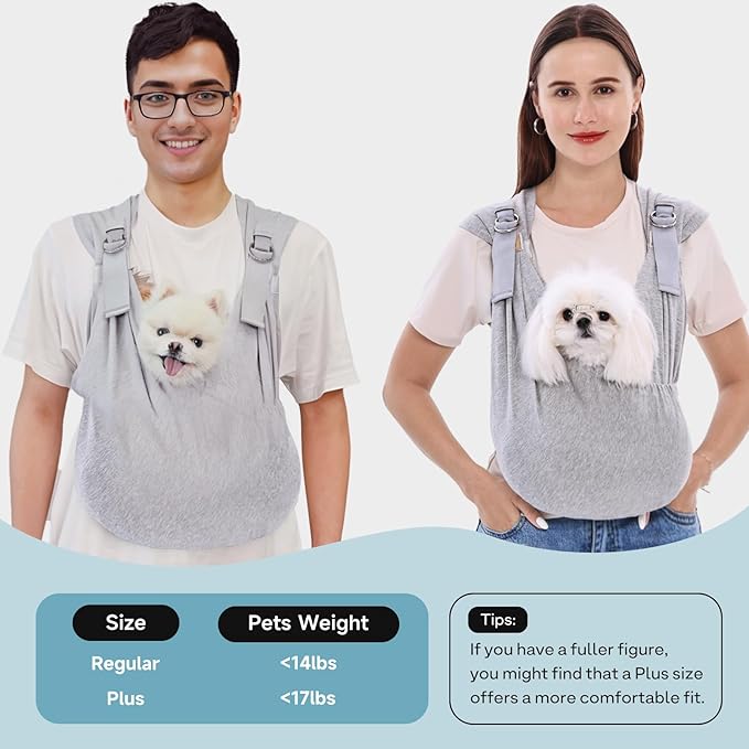 Supet Dog Carrier Sling for Small Dogs, Front Facing Cat Sling Carrier Chest, Hands Free Pet Sling Carrier, Adjustable Dog Front Carrier, Reducing Back Pain, Anti Pet Anxiety (Grey, Regular)