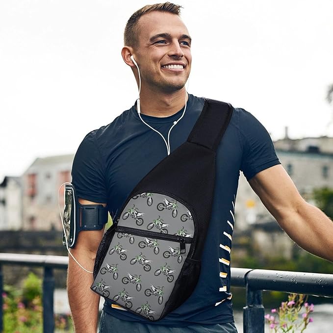 SWEET TANG Sling Bag for Men Women, Comfortable Crossbody Backpack, Motocross Dirt Bike Grey, Anti Theft Sling Shoulder Chest Bag Daypack, Fashion Travel Gym Sack Rucksack