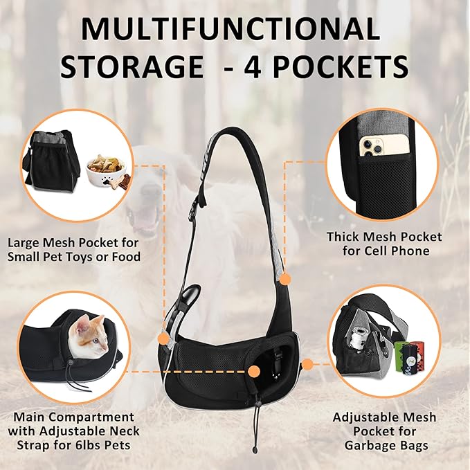 Dog Carrier for Small Dog Travel Pet Carrier Hands Free Pet Sling Puppy Cat Carrier Pets Crossbody Bag Up to 5 lbs Dog Accessories Breathable & More Pockets Grey