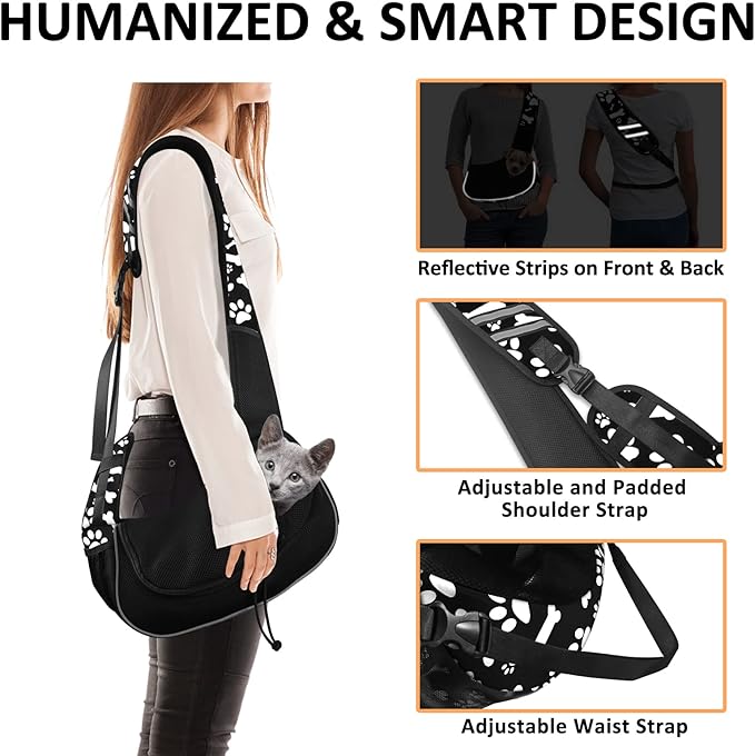 Gloppie Hands Free Dog Sling Carrier for Small Dogs Up to 10 lbs - Breathable Mesh Puppy Carrier Bag, Lightweight Pet Carrier for Travel, Hiking, Vet Visits Black, Medium