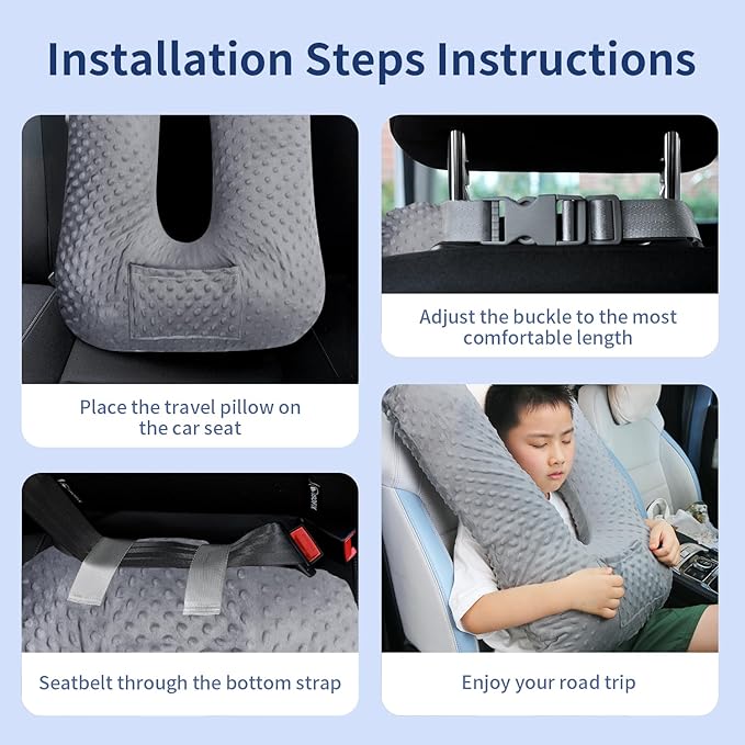 Car Seat Pillow and Travel Body Pillow,Neck Pillow for Kids and Adults,Removable and Washable Car Headrest Pillow,Road Trip Essentials