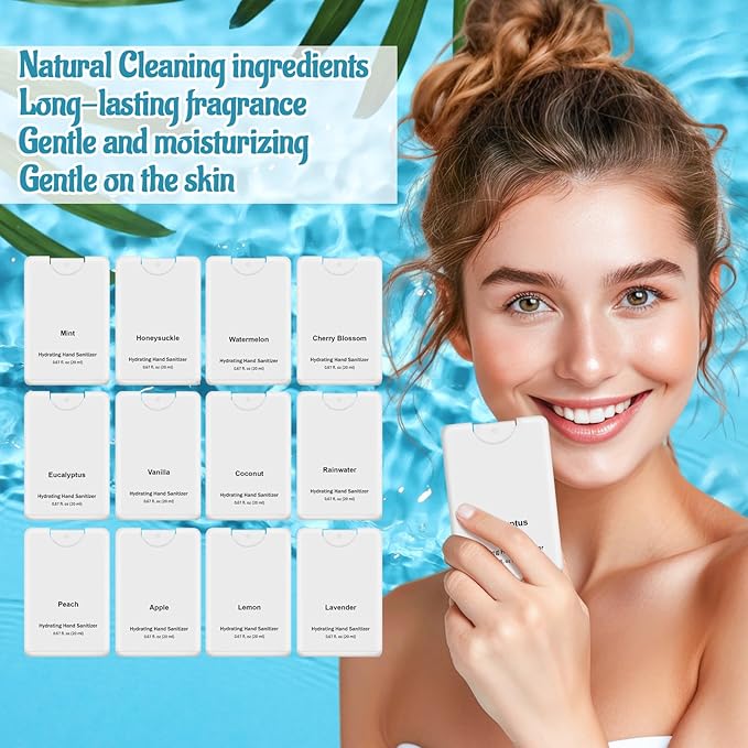 Frienda 48 Pcs Hydrating Hand Sanitizer Spray Bulk 2026 New Year Gift Mini Scented White Hand Sanitizer Spray Holiday Thank You Gift Bulk for Women Men Office Coworker Nurse Volunteer