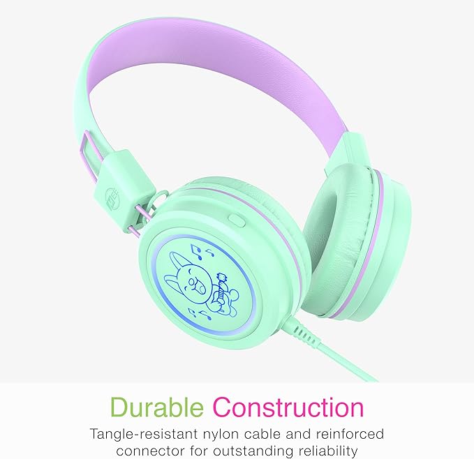 MEE audio KidJamz KJ55 Personalized USB-C Safe Listening Wired Headphones for Kids with Custom LED-Backlit Design, Volume Limiter, & Microphone for iPhone 15, iPad, & USB Type C Devices (Mint)
