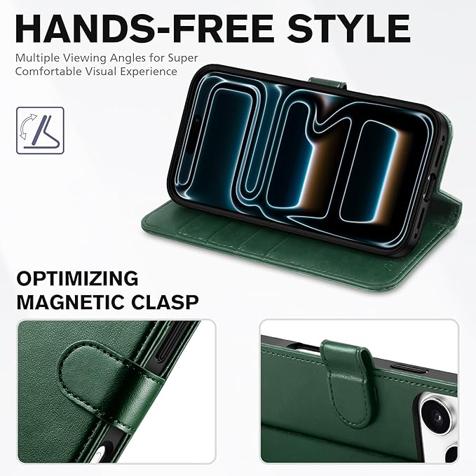 TUCCH Wallet Case for iPhone 17 Pro Max (6.9") 2025, RFID Blocking 4 Card Slots, Kickstand, Shockproof TPU Shell, PU Leather, Magnetic Closure, Protective Flip Folio Cover, Evergreen