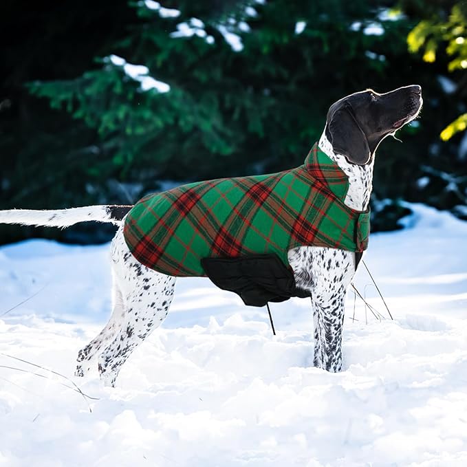 Kuoser Warm Dog Coat, Waterproof Dog Jacket for Extra Large Dogs, Adjustable Durable XXXL Doggie Winter Coat Reversible Puppy Cold Weather Apparel for Large Breed, Christmas Green 3XL