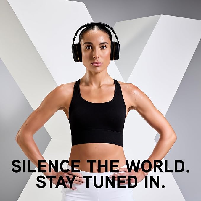 BlueAnt Pump X Wireless Over-Ear Headphones, Bluetooth, Powerful Bass, Active Noise Cancelling & Transparency Mode, Interchangeable Ear Cups, All-Day Comfort for Gym and Training, Black/Gold