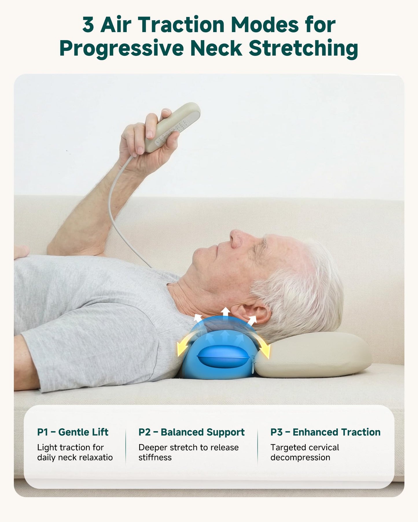Neck Massager with Heat, Cordless Rechargeable Neck Traction Massage Pillow with Air Compression, FSA Eligible,Neck Stretcher Pillow, Digital Display Remote, Ergonomic Cervical Support for Home Office