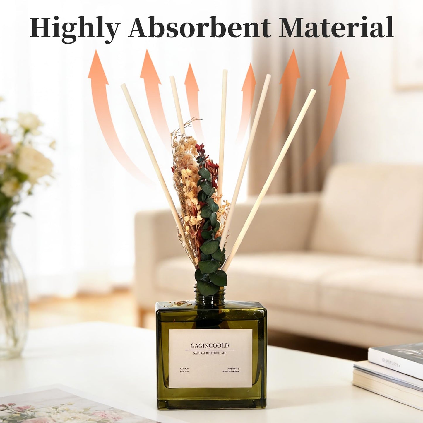 GAGINGOOLD 100 PCS Reed Diffuser Sticks, 11 Inch Fibre Diffuser Replacement Stick for Essential Oil Diffuser Refill, 4 mm Thick Aroma Diffuser Sticks for Home Office Bathroom Bedroom, Primary Color