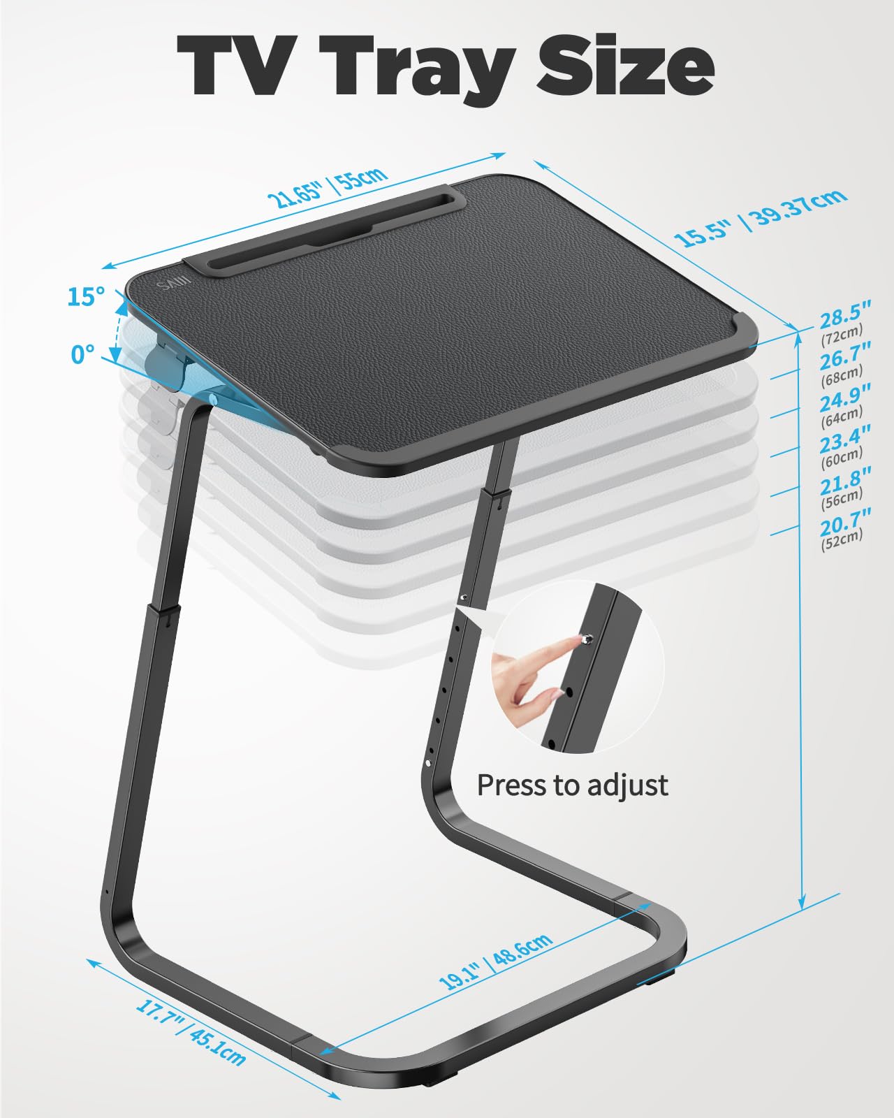 SAIJI TV Tray Table - Heavy Duty Extra Large TV Trays, Upgraded Dinner Trays for Eating on Couch, Tilt & Height Adjustable Snack Table Laptop Desk for Sofa, Bedside and Recliner