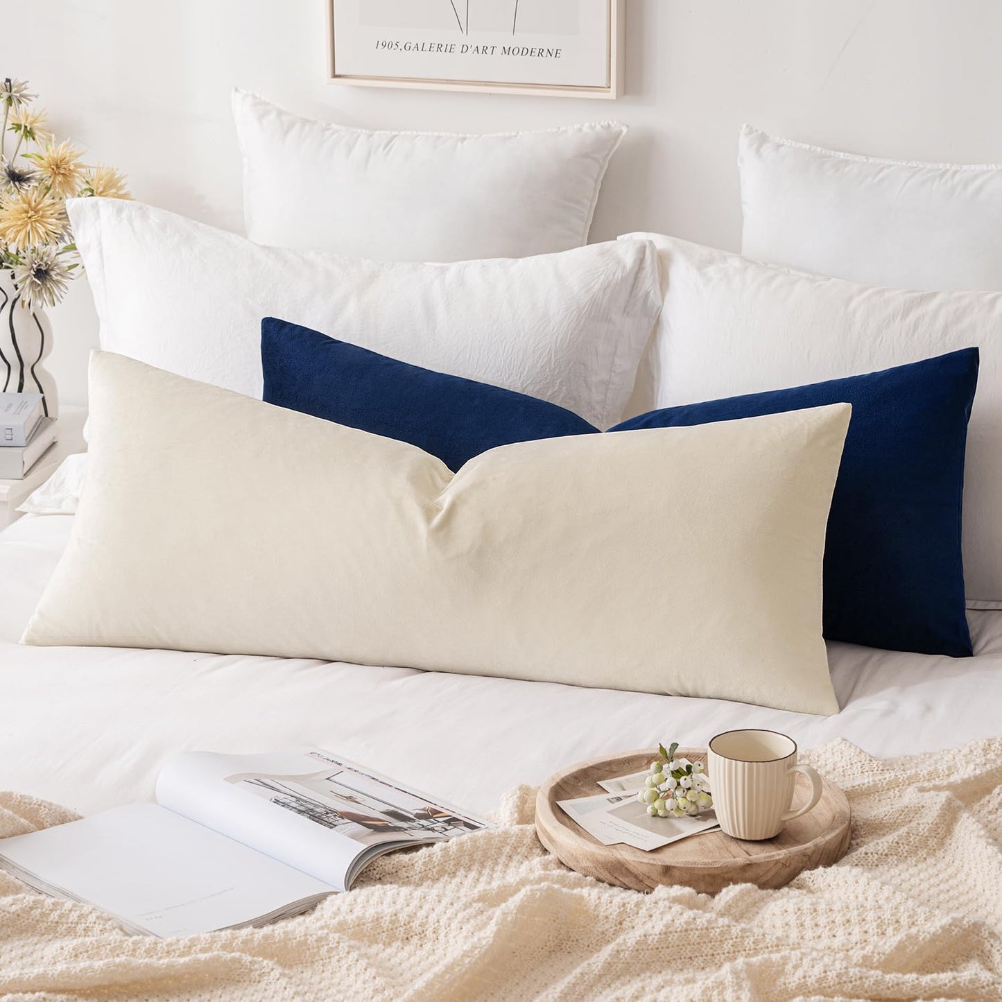 MIULEE Velvet Pillow Cover Soft Luxury Decorative Throw Pillow Cover Single Rectangle Long Body Lumbar Cushion Case for Couch Sofa Bedroom Car Decor,14x36 Inch Cream White