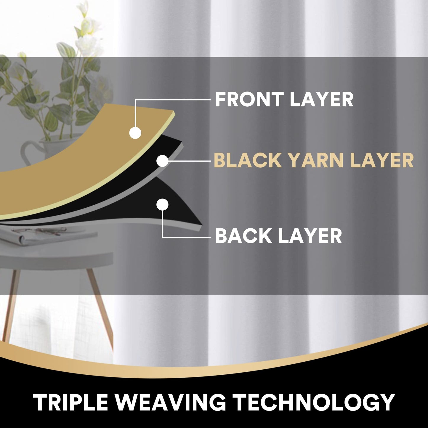 PrinceDeco 100% Blackout Curtains for Bedroom with Black Liner Noise Reducing Grommet Curtain Energy Saving Long Curtains for Patio Sliding Glass Door, Greyish White, 52 inches x 63 inches, 2 Panels