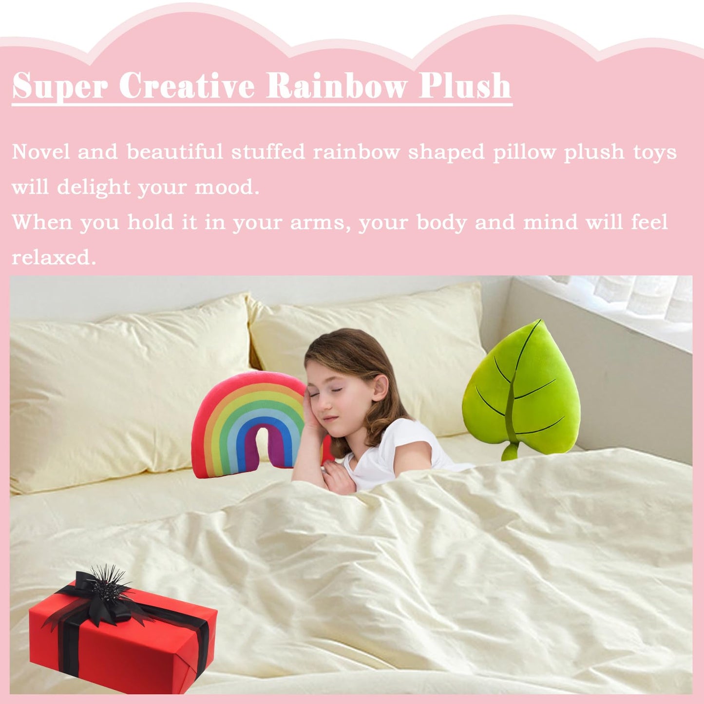 zhidiloveyou Rainbow Pillow Plush Funny Stuffed Rainbow Shaped Decorative Cushion Toy, 13.7"