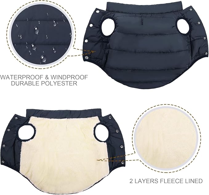 ASENKU Dog Winter Coat - Waterproof Windproof Dog Jacket, Warm Snowproof Doggie Puffer Vest for Cold Weather, Lightweight Snow Coats for Small Medium Large Dogs (2XL, Blue)