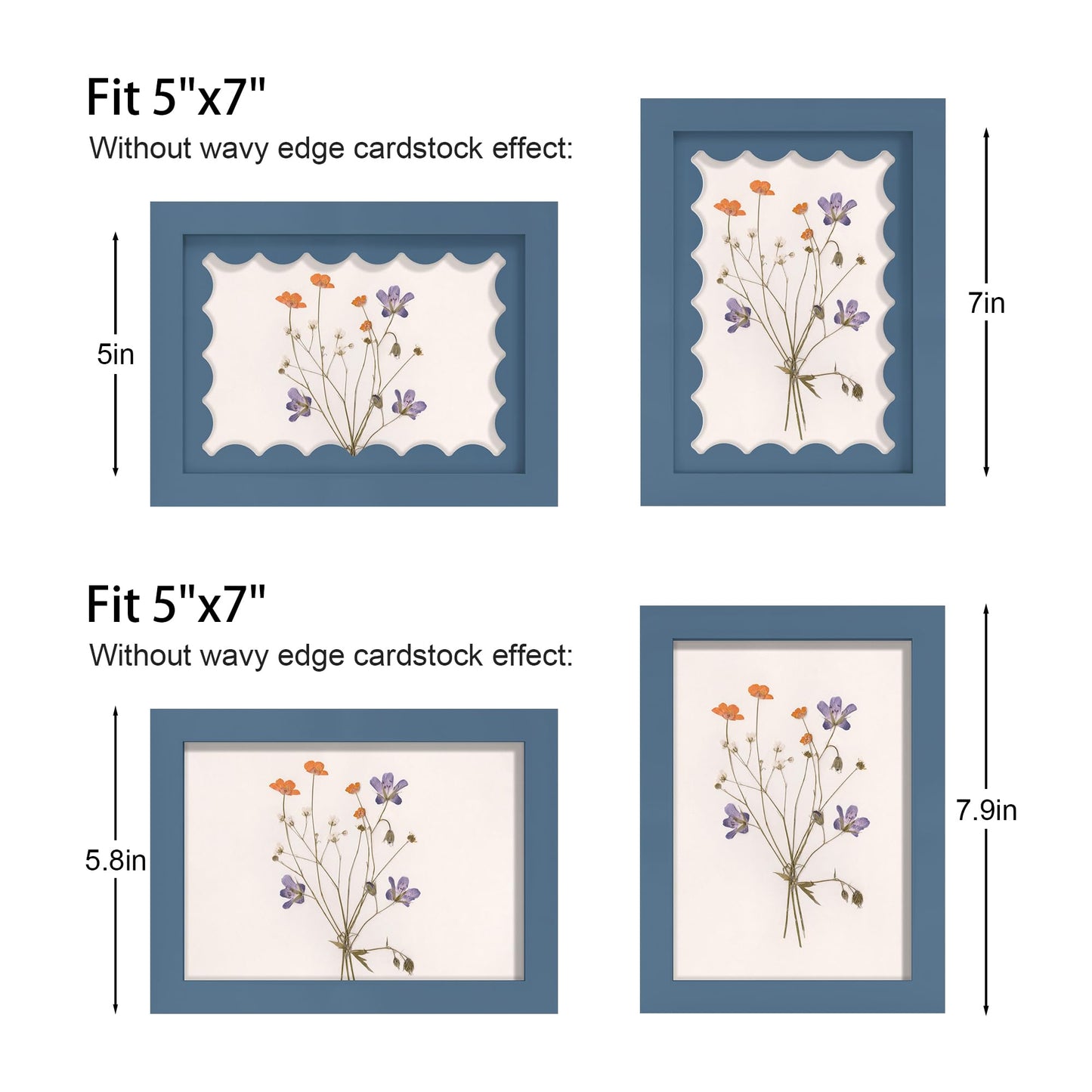 THKRLOF 5x7 Picture Frame with Real Glass, Wooden cute 5 x 7 Photo Frame with Wavy Mat for Tabletop and Wall Hanging, Blue, 1 Pack