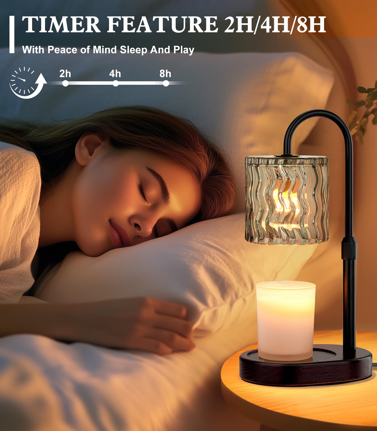 GOIUEDBZ Candle Warmer Lamp Electric Timer: Dimmable Candles Warming Lamps - Height Adjustable Burner Jar - No Flame Scented Melts Wax - All Candle Jars Home Decor Table Light