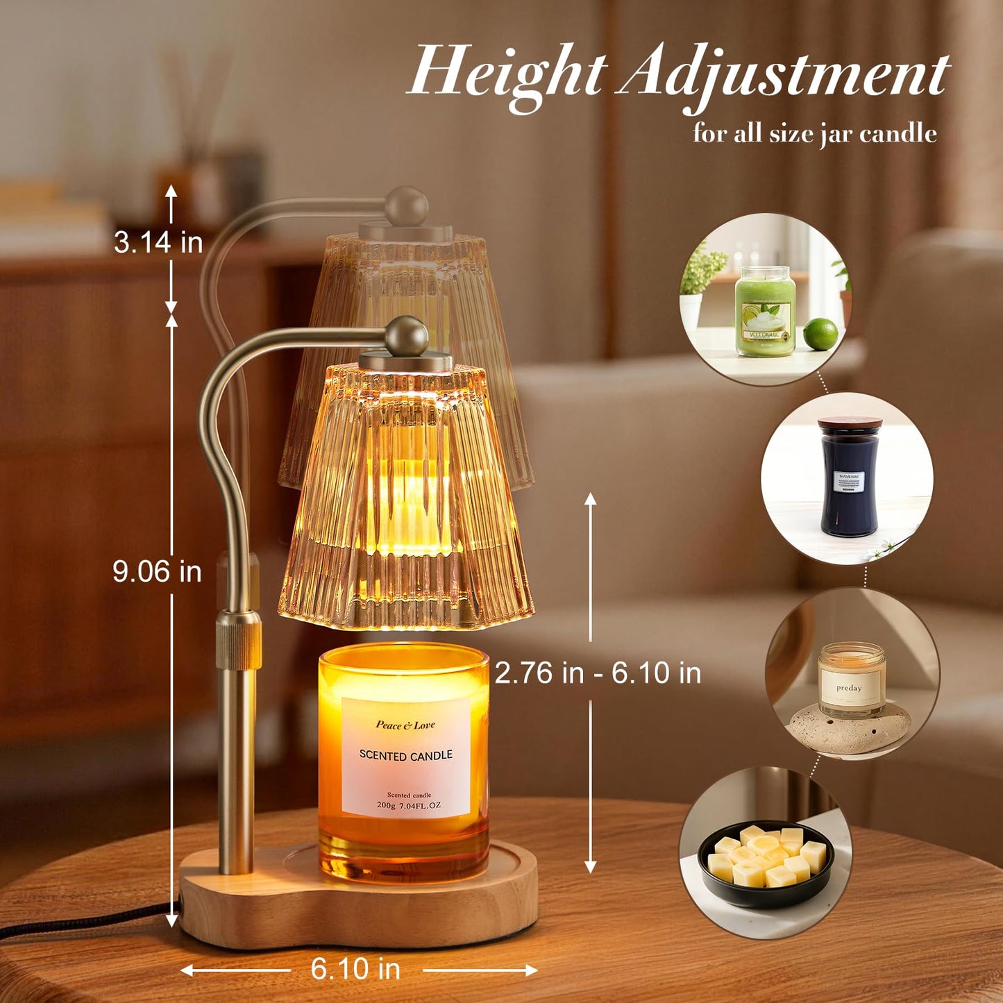 AODHGR Candle Warmer Lamp with Timer Dimmable, Flameless Scented Wax Melter for Jar Candles, Adjustable Height Home Decor Night Light, Birthday Gift for Women Mom Friend Families Housewarming, Amber