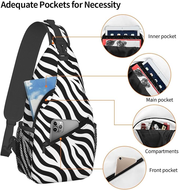 QFXUYNG Zebra Print Adult Sling Bag Unisex Chest Bags Crossbody Backpack Casual Daypacks Shoulder Bag for Women Men Cycling Hiking Travel