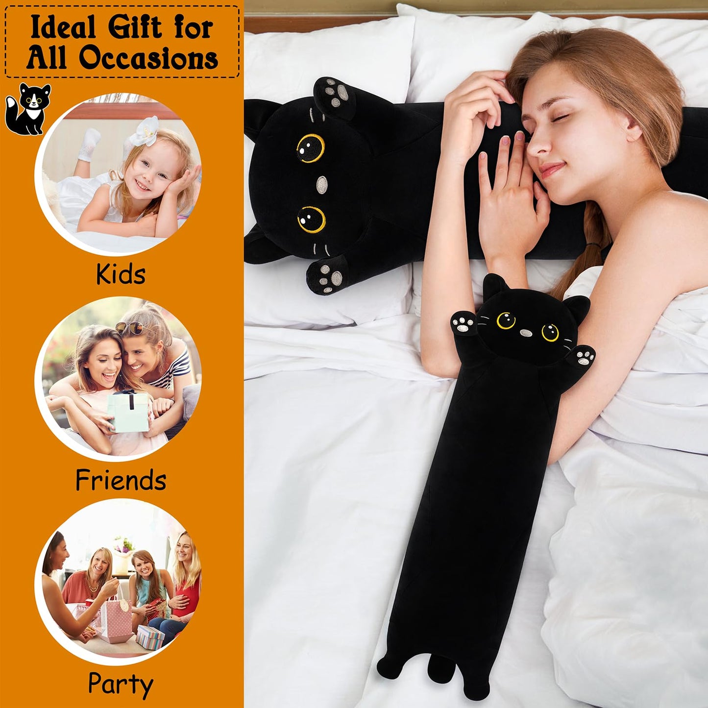 Sprinqdawin Cat Stuffed Animal-20” Black Cat Plush,Cute Plushies Animal Body Pillow,Kawaii Plush Toys Animals Gifts,Soft Animals Sleeping Hugging Pillow Cushion Dolls for Kids Adults Birthday