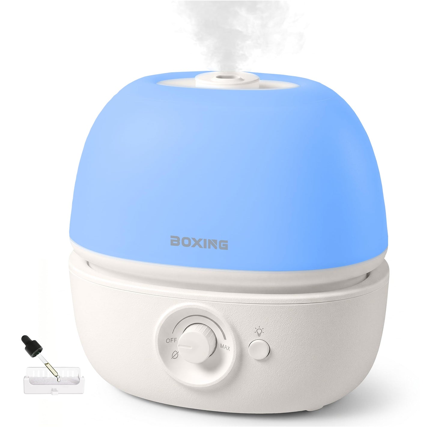 BOXING 3L Top Fill Humidifiers for Bedroom Baby, 20dB Quiet Air Humidifier for Large Room & Indoor Plants with Optional Night Light, Cool Mist Diffuser for Home, Essential Oil Tray, BPA-Free,White,30H
