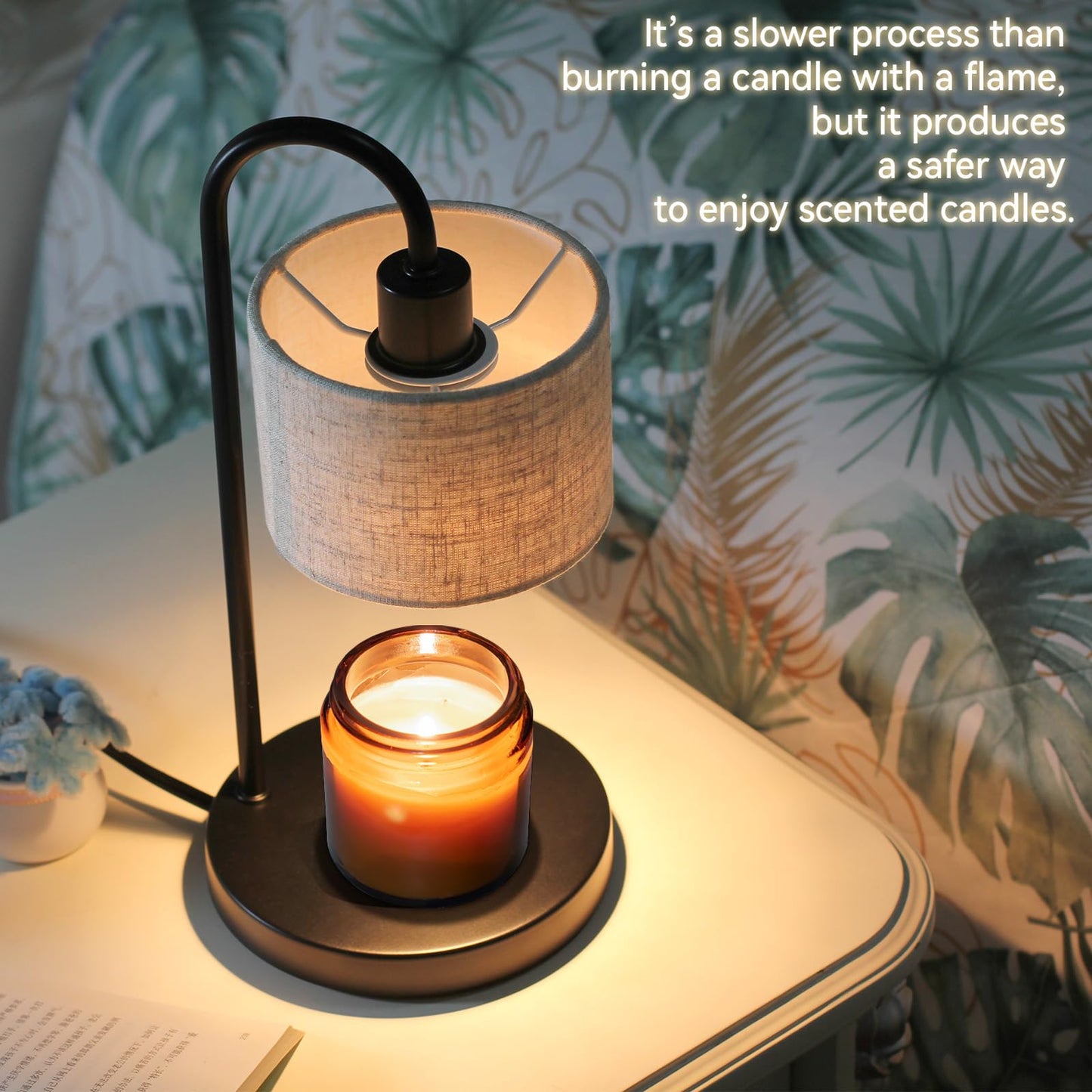 FINCMY Candle Warmer Lamp with Timer, Dimmable Candle Wax Warmer Electric Candle Warmer with Replacement Bulbs, Bedroom Home Decor Compatible with Various Candles (Linen)
