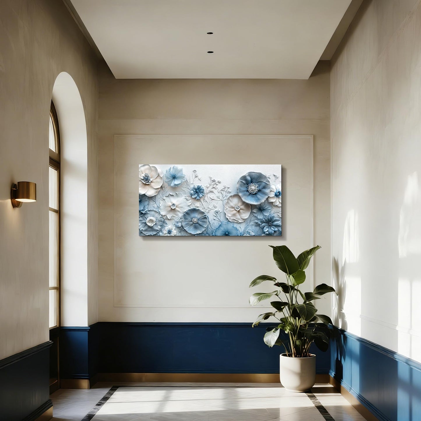 SERIMINO Floral Wall Art, Large Wall Decor, Blue Wall Art, Modern Elegant Flowers Painting, Nature Botanical Prints, Chic Pictures for Living Room Bedroom Bathroom Office Home Decoration 20"x40"