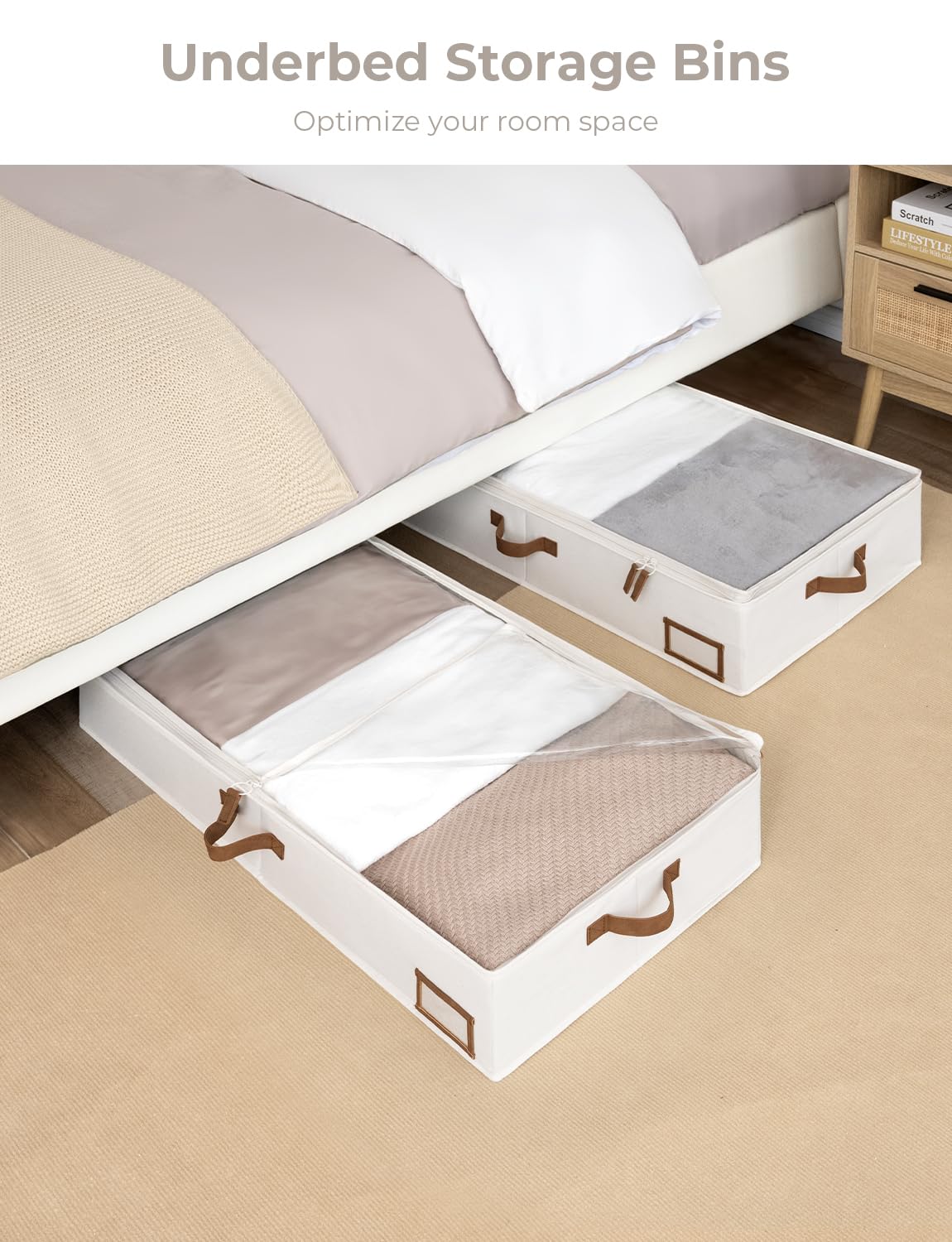 StorageWorks Large Under Bed Storage Containers with Handles and Label Holder, 2 Pack Ultra-thick Fabric Underbed Bins, Closet Organizer for Clothes, Blankets, Sweater