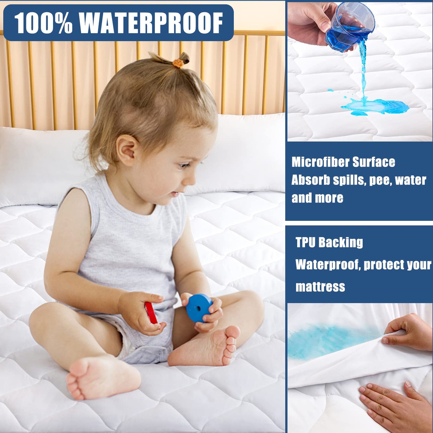 JamRest Twin XL Size Waterproof Mattress Pad & Cooling Pillowcases Queen Size