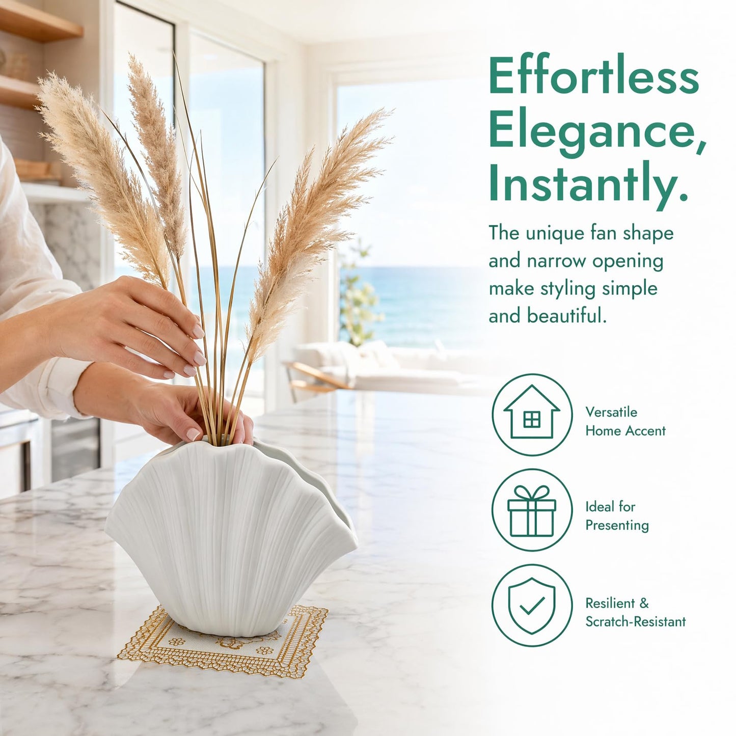 Ceramic Flower Vase H6.3″ Tall for Home Decor Living Room Bedroom