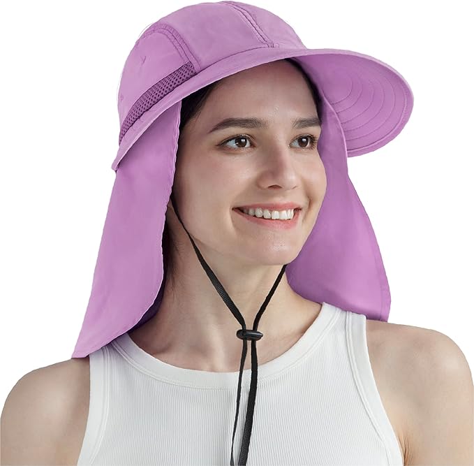 SUN CUBE Sun Hat for Women with Ponytail Hole Neck Flap, Gardening Hat Women Sun Protection, UV Hats Hiking Walking Fishing