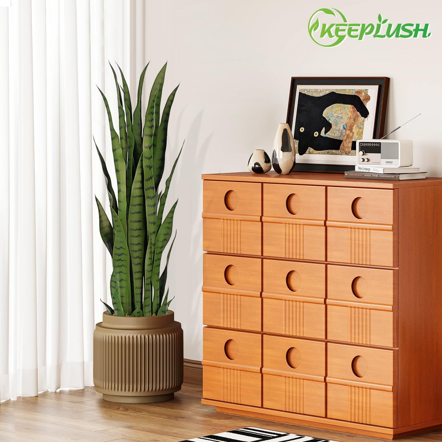 Keeplush 3ft Artificial Snake Plant – 36in Faux Sansevieria Plants, Fake Floor Plant for Indoor Outdoor, Front Porch Patio Home Office Decor, Mother-in-Law’s Tongue, Green 1Pcs