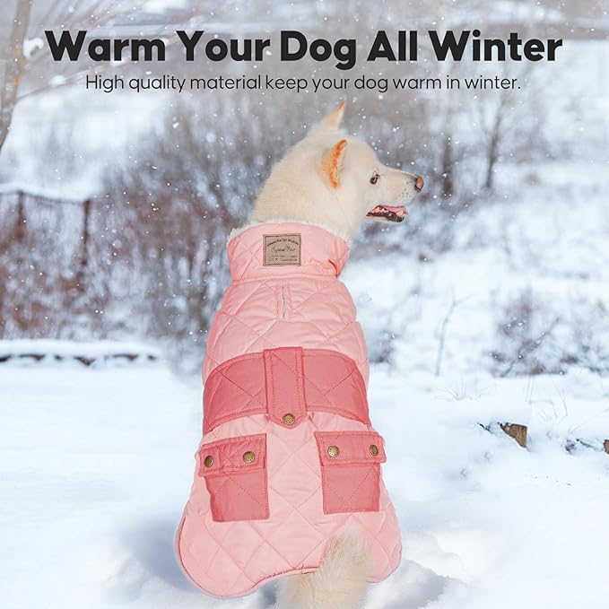 KYEESE Dog Coat Thick Cat Clothes with Pocket Warm Pet Winter Puffer Coat with Leash Hole Soft Pet Sweater for Cold Weather Windproof Dog Coats for Small Dogs Waterproof Dogs Jacket with Fleece Lined