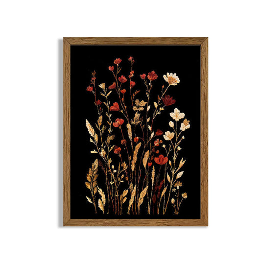 JLTULT Vintage Floral on Black Background Canvas Wall Art, Elegant Dark Wildflower Wall Decor, Botanical Painting Art Prints for Bedroom Bathroom Living Room Office 12x16 In Wood Framed Easy to Hang