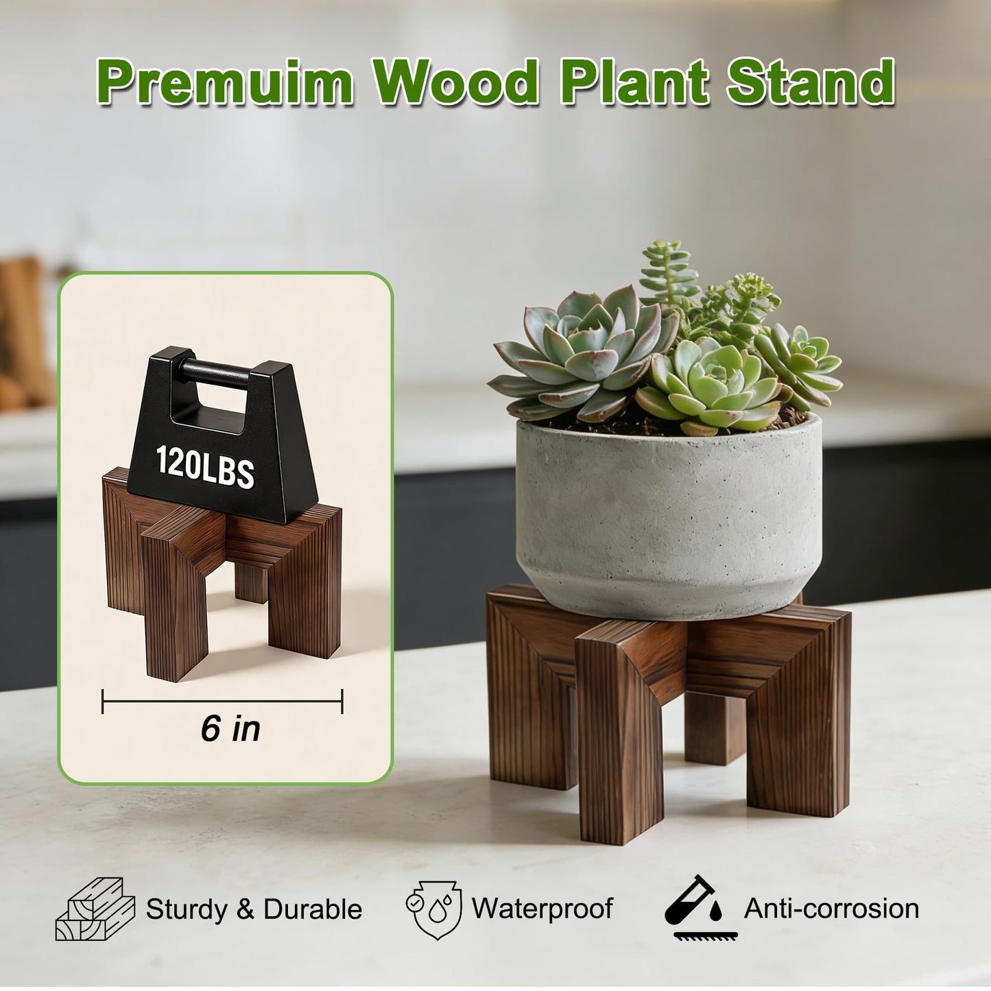 Phyluckny Wood Plant Stand Indoor Outdoor, Mid Century Modern Planter Holder, Sturdy Plant Pot Stand, Single Floor Flower Pot Holder (Walnut, Fit 2.5-8 Inch Pots)