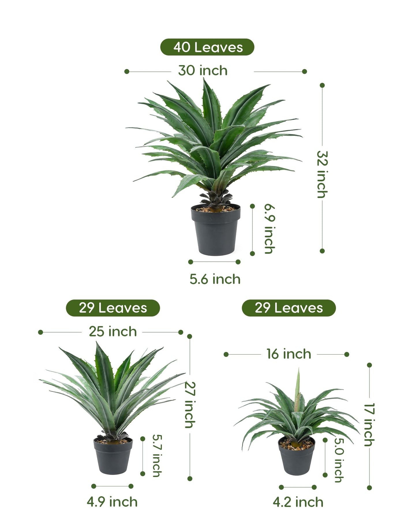 Velener Artificial Agave Plant in Black Pot with Real Stone Pebbles, Large Fake Agave Plants with Green Serrated Leaves, Faux Yucca for Indoor and Outdoor Decor-27 Inches Tall, 29 Leaves