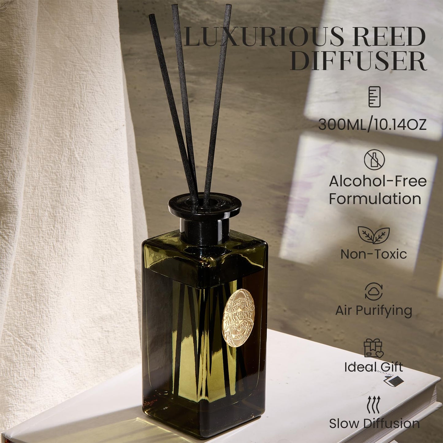 M&SENSE 10.14 oz Large Reed Diffuser Set | Lime Basil Scent Oil Diffuser with Sticks |Hotel Collection Non-Toxic Essential Oil |for Bedroom Bathroom Living Room