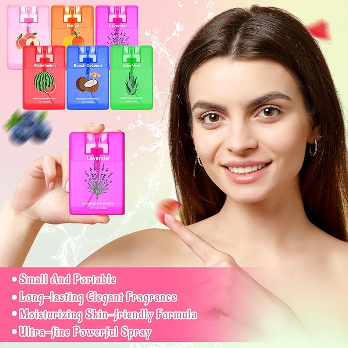 6 Pcs Hydrating Hand Sanitizer Spray Travel Size Scented Hand Sanitizer Spray Mist Refillable Pocket for Women Mom Teacher Nurses Coworker Birthday Fruit Spring Party Favors