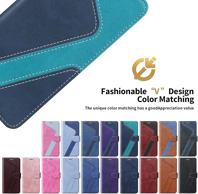 CIVICASE for iPhone 12 Pro Max Wallet Case,Leather Flip Case [RFID Blocking] Credit Card Holder Folio Magnetic Stand TPU Shockproof Cover Color Matching for iPhone 12 Pro Max (6.7") Blue Green