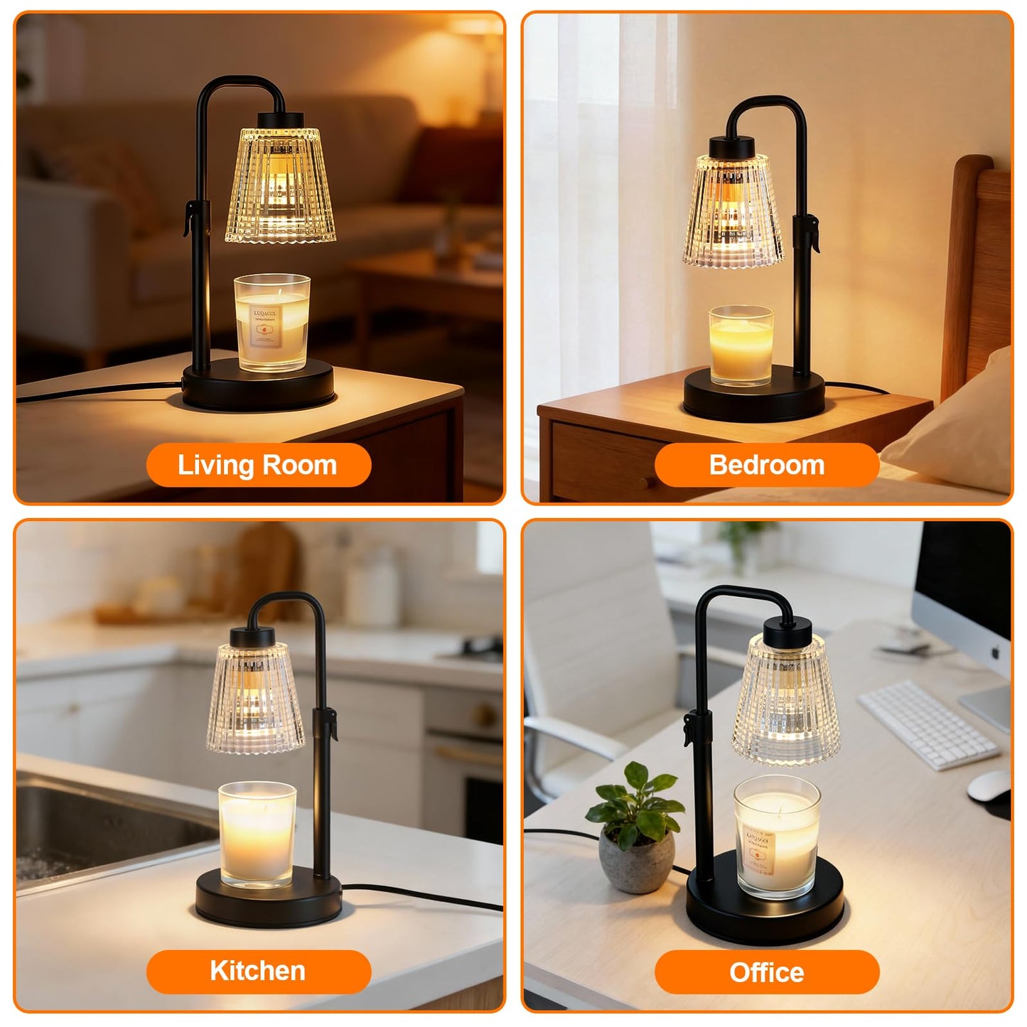 luqagol Candle Warmer Lamp with Timer Dimmable, Adjustable Height, Birthday Gifts for Women Mom, House Warming Gifts New Home Decor, Wax Warmer for Scented Jar for Jar Candles with 2 Bulbs (Black)