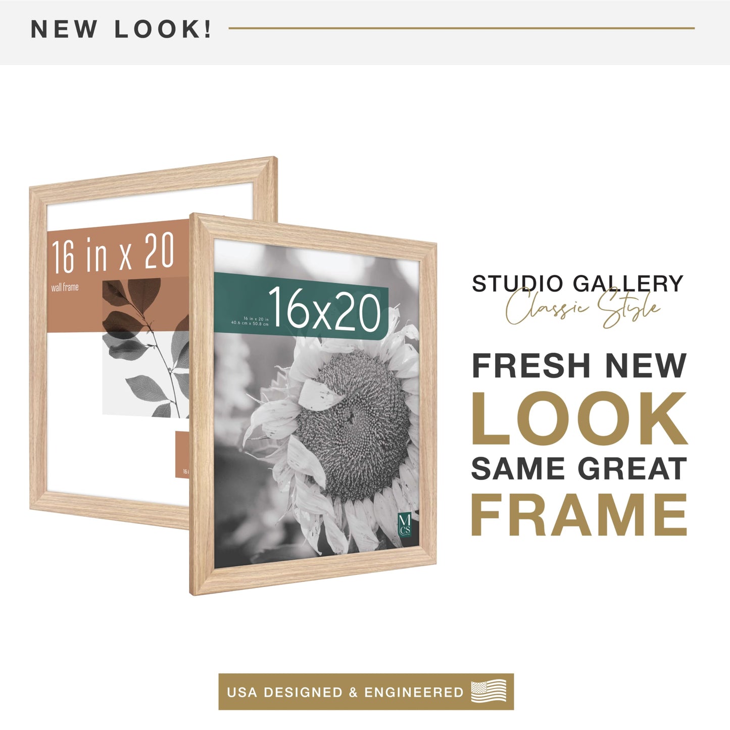 MCS Studio Gallery Classic 16x20 Poster Frame Natural Woodgrain Engineered Wood, Vertical & Horizontal Wall Hanging Large Picture Frame for Photos, Posters & Art Prints (1-Pack)