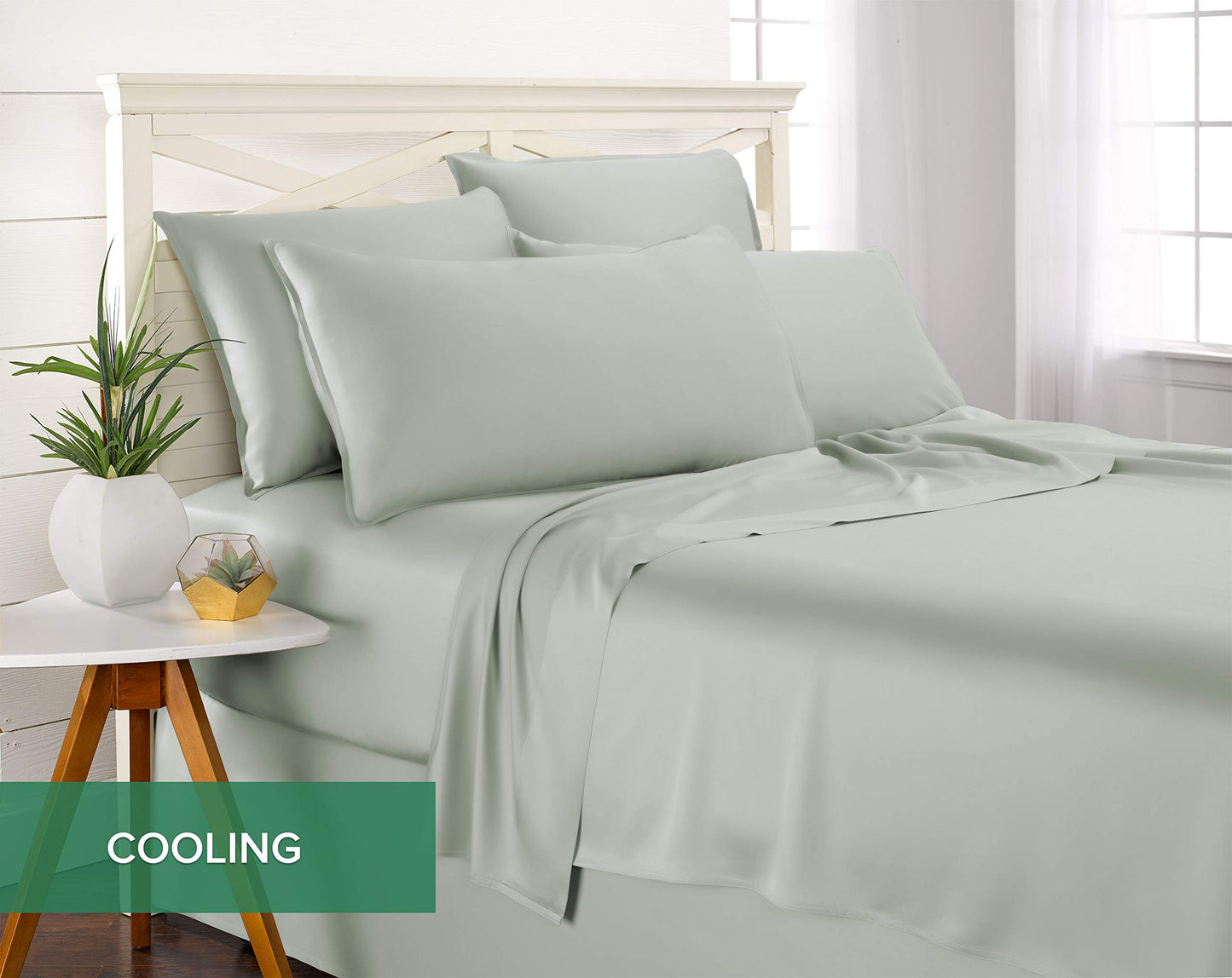 Pure Bamboo Queen Sheets, Genuine 100% Organic Viscose Derived from Bamboo Bed Sheet Set, Luxuriously Soft & Cooling, Double Stitching, 2 Year Quality Promise (Queen, Sea Glass)