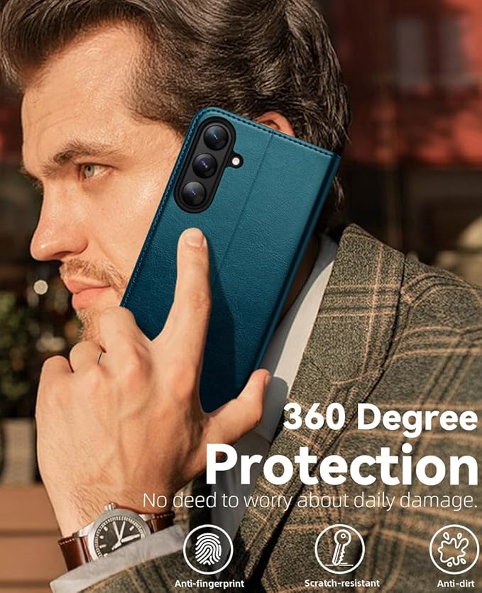 OCASE Compatible with Galaxy S25 FE Wallet Case, PU Leather Flip Folio Case with Card Holders RFID Blocking Kickstand [Shockproof TPU Inner Shell] Protective Phone Cover 2025, Peacock Blue