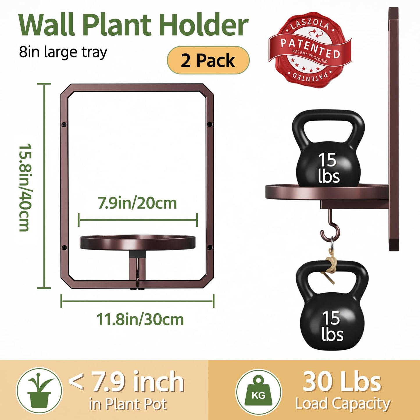 LASZOLA Plant Picture Frame Holder Wall Mount for Indoor Window, 2 Pack Modern Floating Flower Hanger Shelf with Hooks, Metal Stand Display Decor for Living Room, Brown