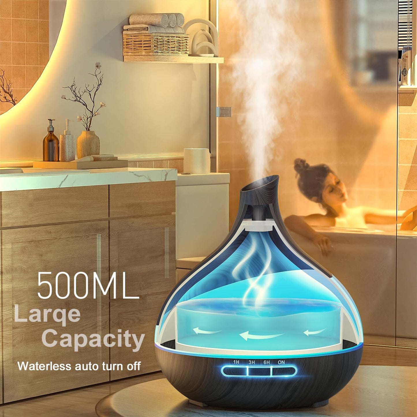 HJTHJT Essential Oil Diffuser: 500ML Aromatherapy Diffuser with Remote Control for Hotel Spa Yoga Room - Humidifiers for Bedroom with 14 Colors LED Night Light for Kids/Women